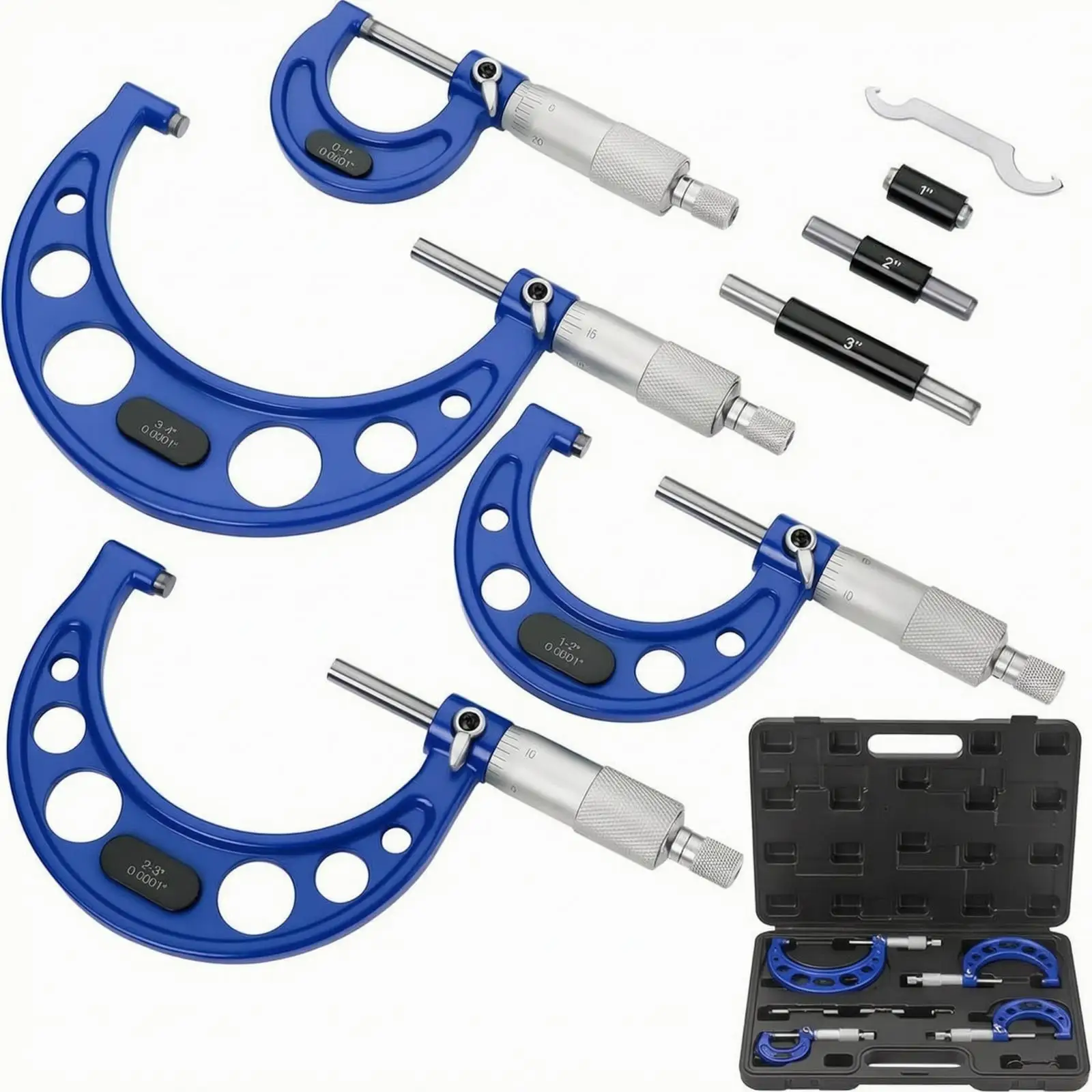 4 Pieces 0-4 Inch Micrometer Set Accurate Measurement Precision Micrometer Set Measuring Tool Wrenches Included Ratchet Stop