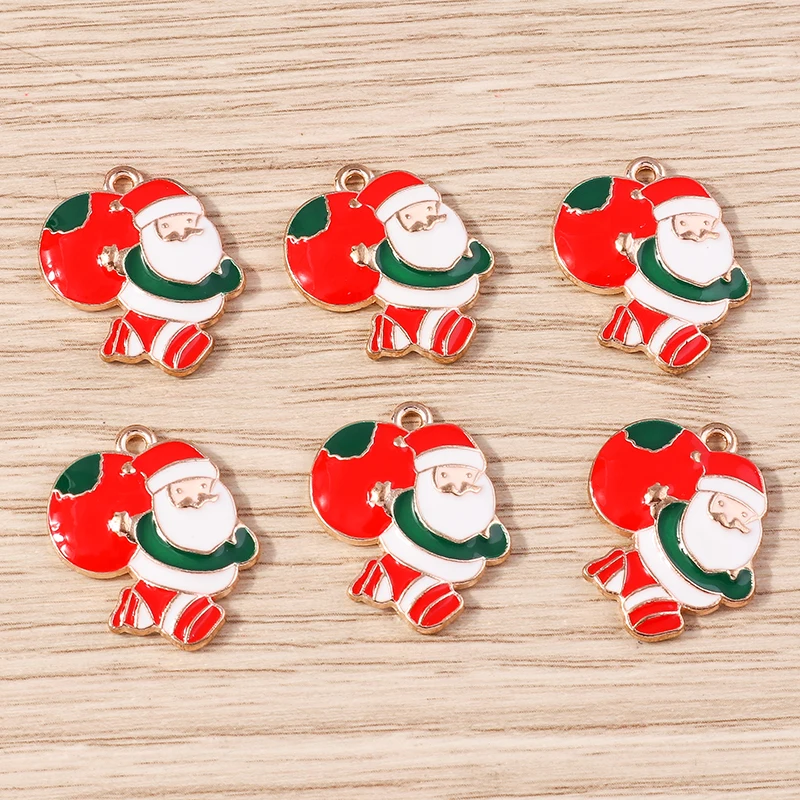 10pcs 19x23mm Cartoon Enamel Christmas Santa Claus Charms Pendants for Jewelry Making Earrings Necklaces DIY Crafts Accessories