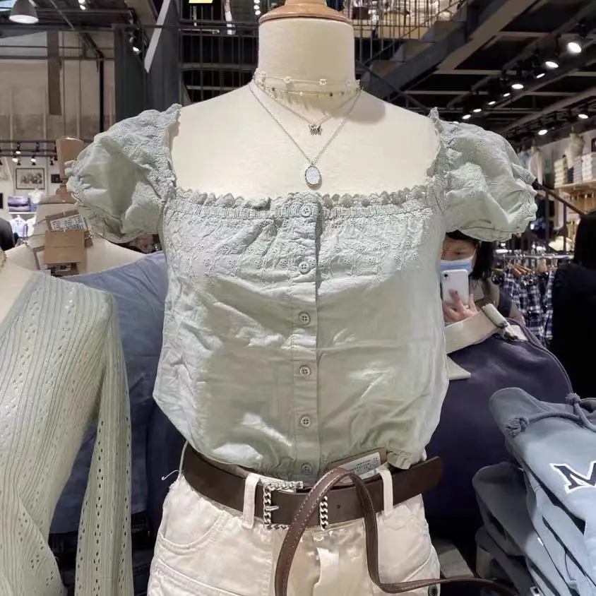 

Новая женская блузка BM с кружевной отделкой и рукавами-фонариками, на одно плечо, универсальная, белая, из улучшенного хлопка