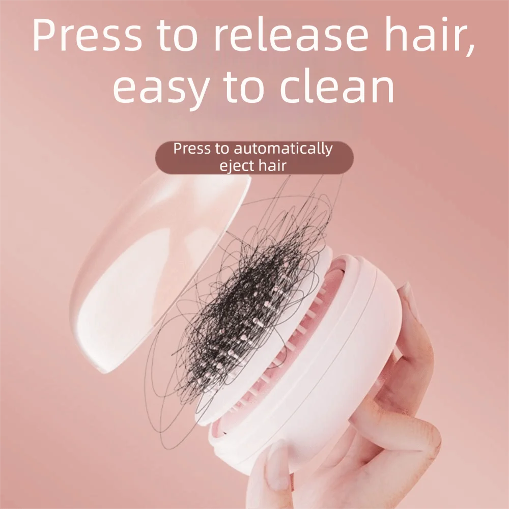 One-click Self Cleaning Air Cushion Massage Combs With Mirror Round Shape Portable Hair Comb Dust-proof Cover Anti-knotting