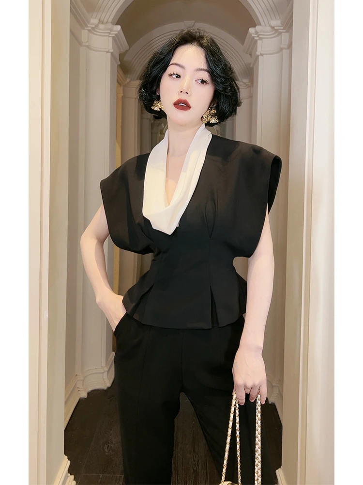 

Модная легкая женская блузка с эффектом похудения, дышащий летний топ из полиэстера с дизайнерскими вставками