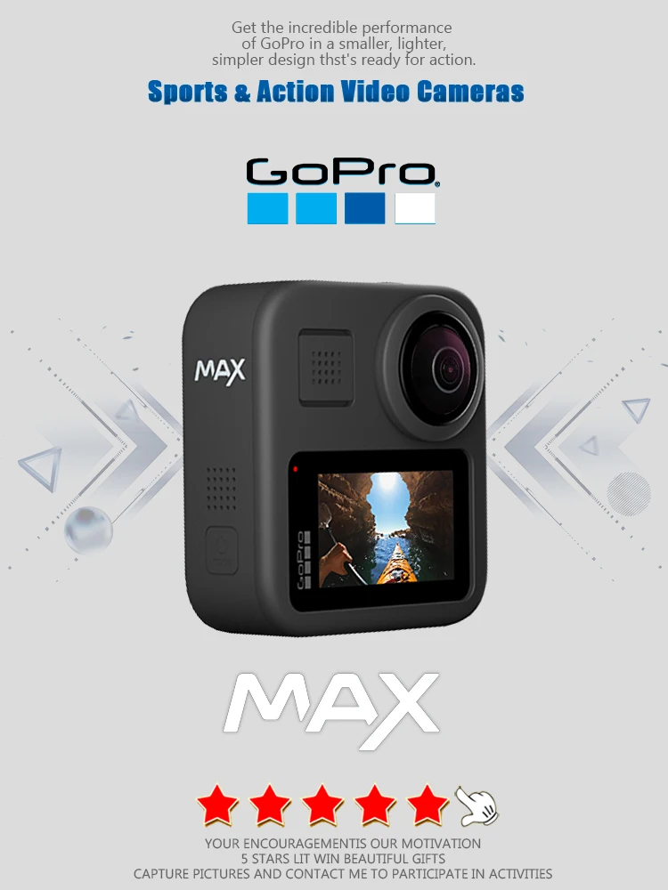 GoPro MAX 360 Action Camera with Touch Screen Spherical 5.6K30 HD Video 16.6MP 360 Photos 1080p Live Streaming Stabilization