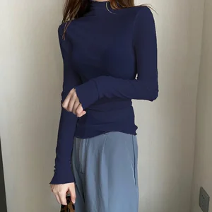 Áo sơ mi lưới tinh khiết đàn hồi của phụ nữ, áo cánh, áo cướp, cổ áo cao, tay áo dài, nhìn xuyên qua, tím, xanh, phụ nữ, phụ nữ, tiệc tùng 10 Áo sơ mi phụ nữ Roxa bán hàng chính - №10