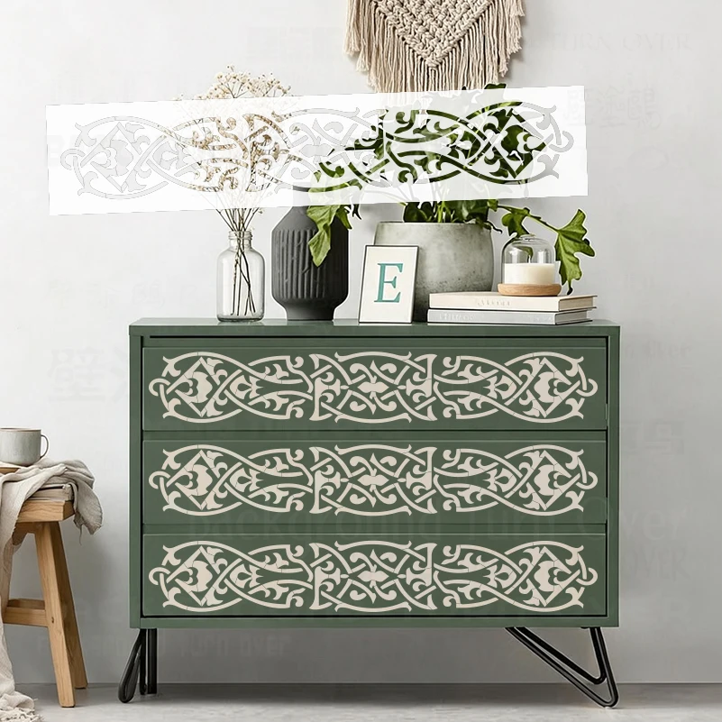 

80cm - 120cm Stencil For Painting Customize Wall Celtic Interlace Symmetrical Scrollwork Ornamental Band Knotwork Border S696