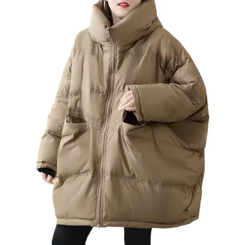 Down Jacket Women New 90 White Duck Down Hooded Medium Length High Quality Korean Version Loose Thickened and FSimple Versatile