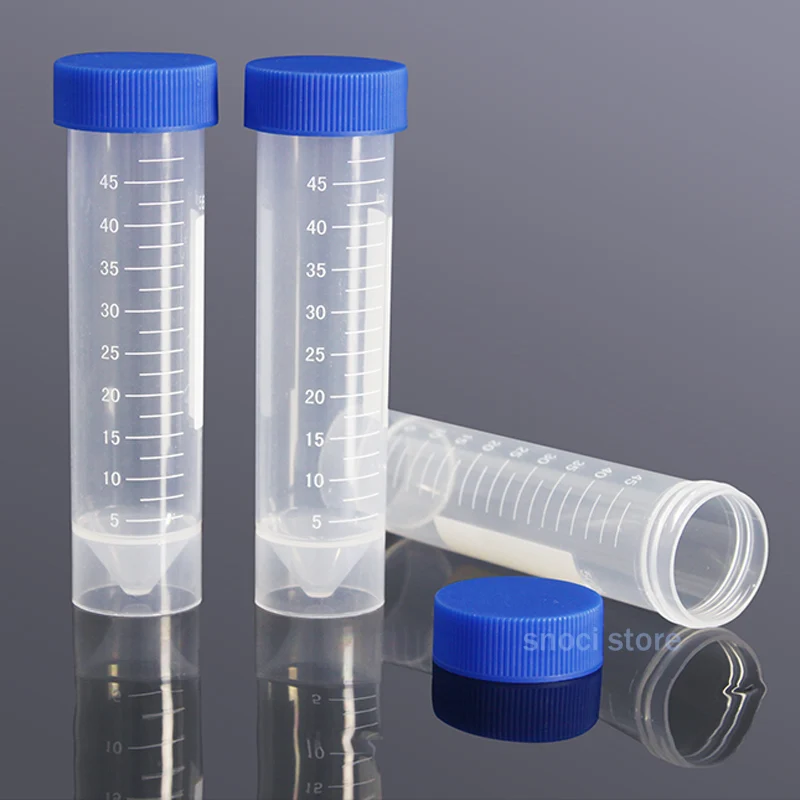 25Pcs 50ml Screw Cap Flat Bottom Centrifuge Tube Plastic Centrifugal Tubes with Scale Free-standing Laboratory Supplies