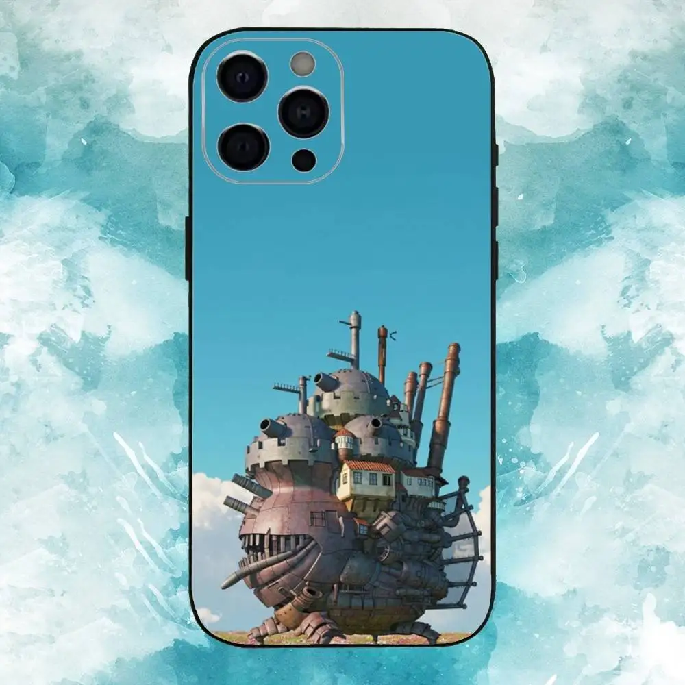 H-Howls Movendo C-Castle Capa de telefone fofa para iPhone17,16,15,14,13,12,11 Plus,Pro Max Soft Black Cover