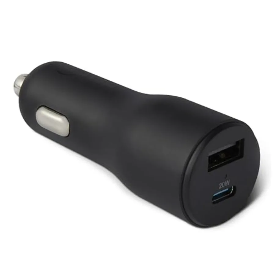 

Fast-Charging Car Charger, Dual-Port, 1 USB-C + 1 USB-A, 32W, Multi-Device Compatibility, Safety Features, Black