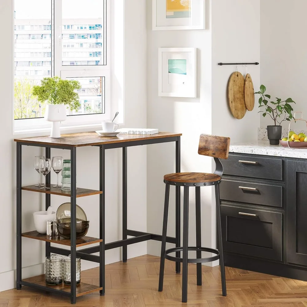 Bar Table with Sturdy Metal Frame, Easy Assembly, Industrial Design, 23.6 x 42.9 x 39.4 inches, Rustic Brown