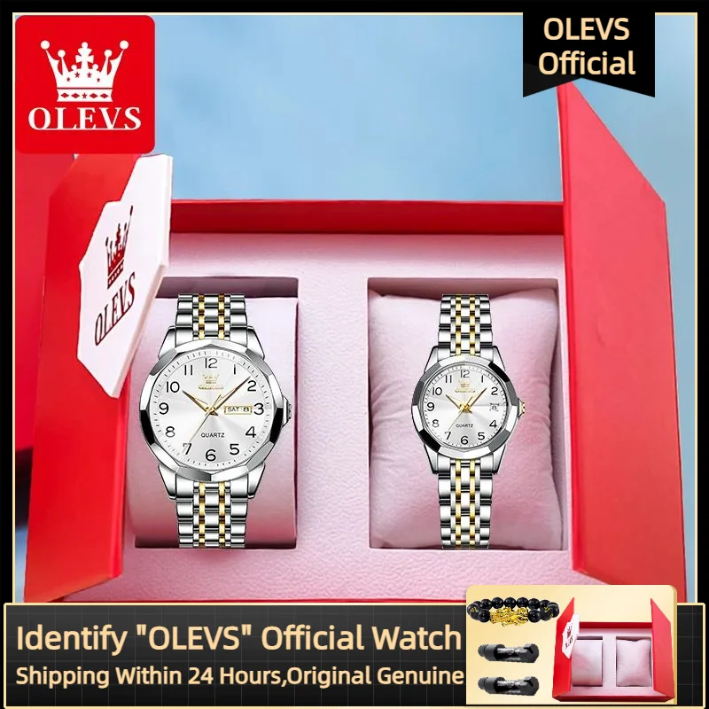 OLEVS 9970 الموضة الكلاسيكية المعين مرآة الرجال والنساء ساعة كوارتز العلامة التجارية الفاخرة مقاوم للماء الرجال والنساء عاشق مجموعة ساعة