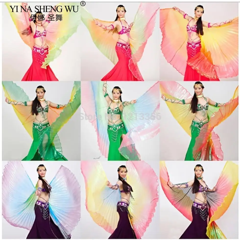 Buikdansvleugels Volwassen Buikdansaccessoires Podiumvoorstelling Rekwisieten Driekleurige Vleugels Transparant Gekleurd Isis Vleugels Geen Stok