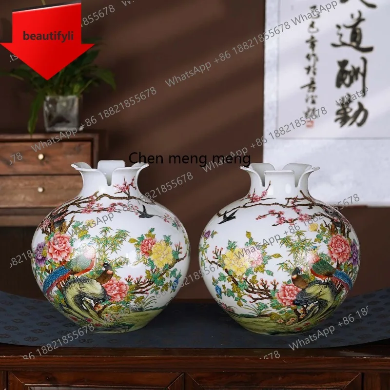 M07 Jingdezhen ceramic vase hand-painted pomegranate bottle Chinese living room entrance decorative ornament