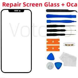 Front Glass Touch Screen + OCA For iPhone 13 14 15 16 12 11 Pro X XS Max Plus Outer Broken LCD Display Lens + Replacement Kits