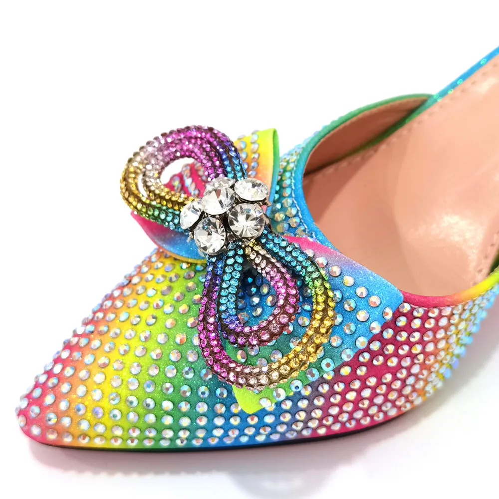 New Arrival Fashion CR920 Italian Shoes and Bag Sets Rainbow Women Wedding Special Appliques for African Lady Sandals Bag