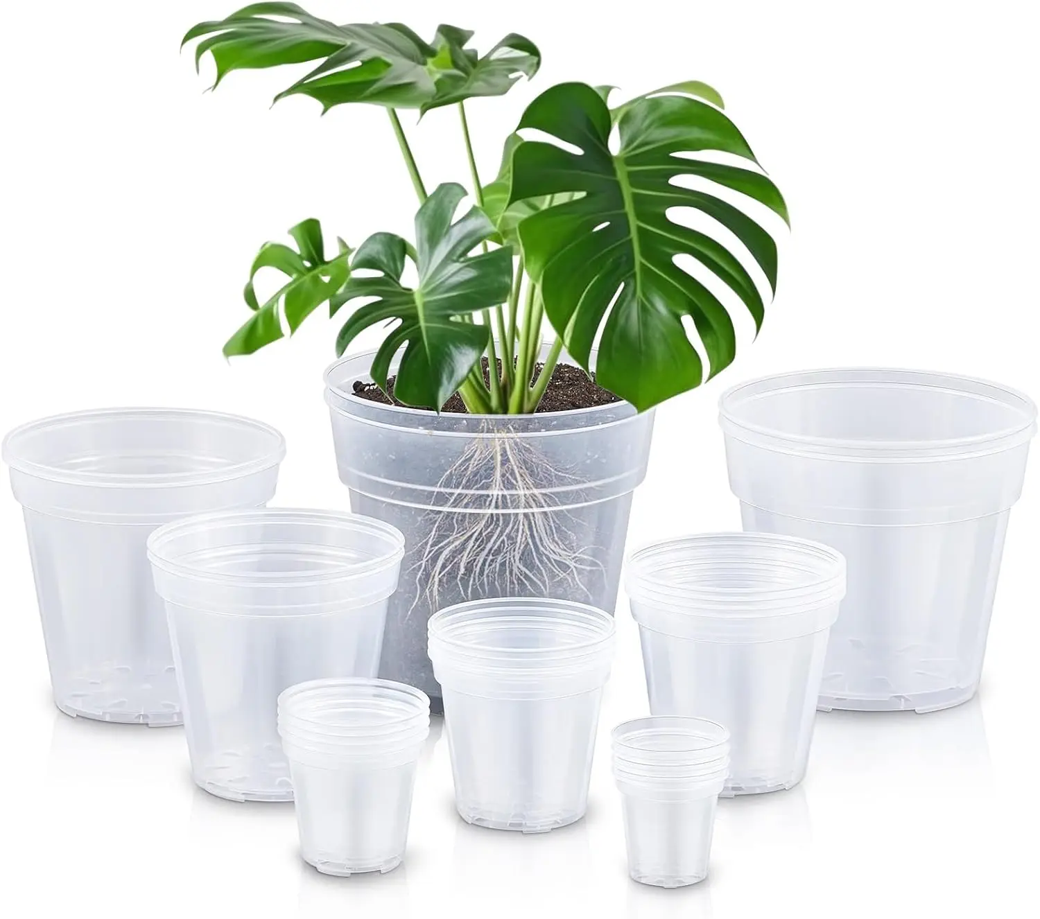 

24 Pcs 3/4/5/6/7/8/9/10 Inch Large Size Clear Nursery Pots Variety Pack Plant Pots with Drainage Holes Planters for Indo