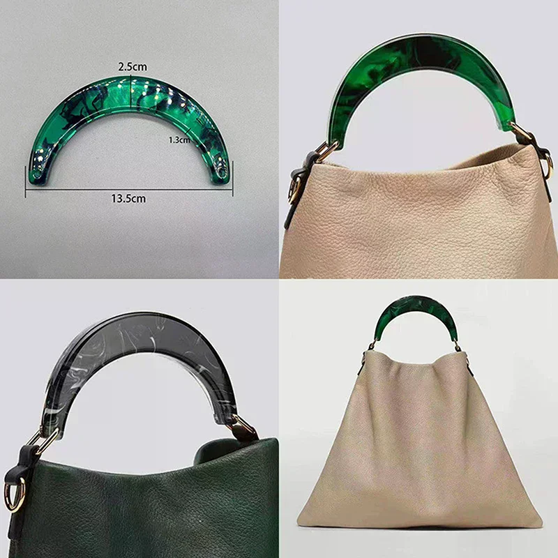 Stylish Resin Moon Handbag Handle With Alloy Clasp - Green/Black/Translucent Orange Options For Women's Bags Or DIY Projects