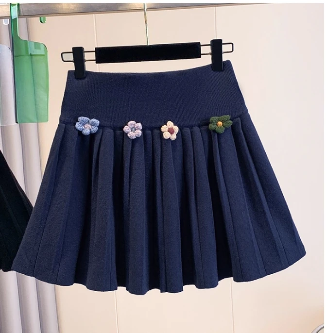 กระโปรงทรงเอเอวสูงไซส์ใหญ่สำหรับผู้หญิง สไตล์เกาหลี ผ้าถักลายดอกไม้ ดีไซน์หวานซ่อนเปรี้ยว  ใส่สบาย  ใหม่ล่าสุดสำหรับฤดูใบไม้ร่วง