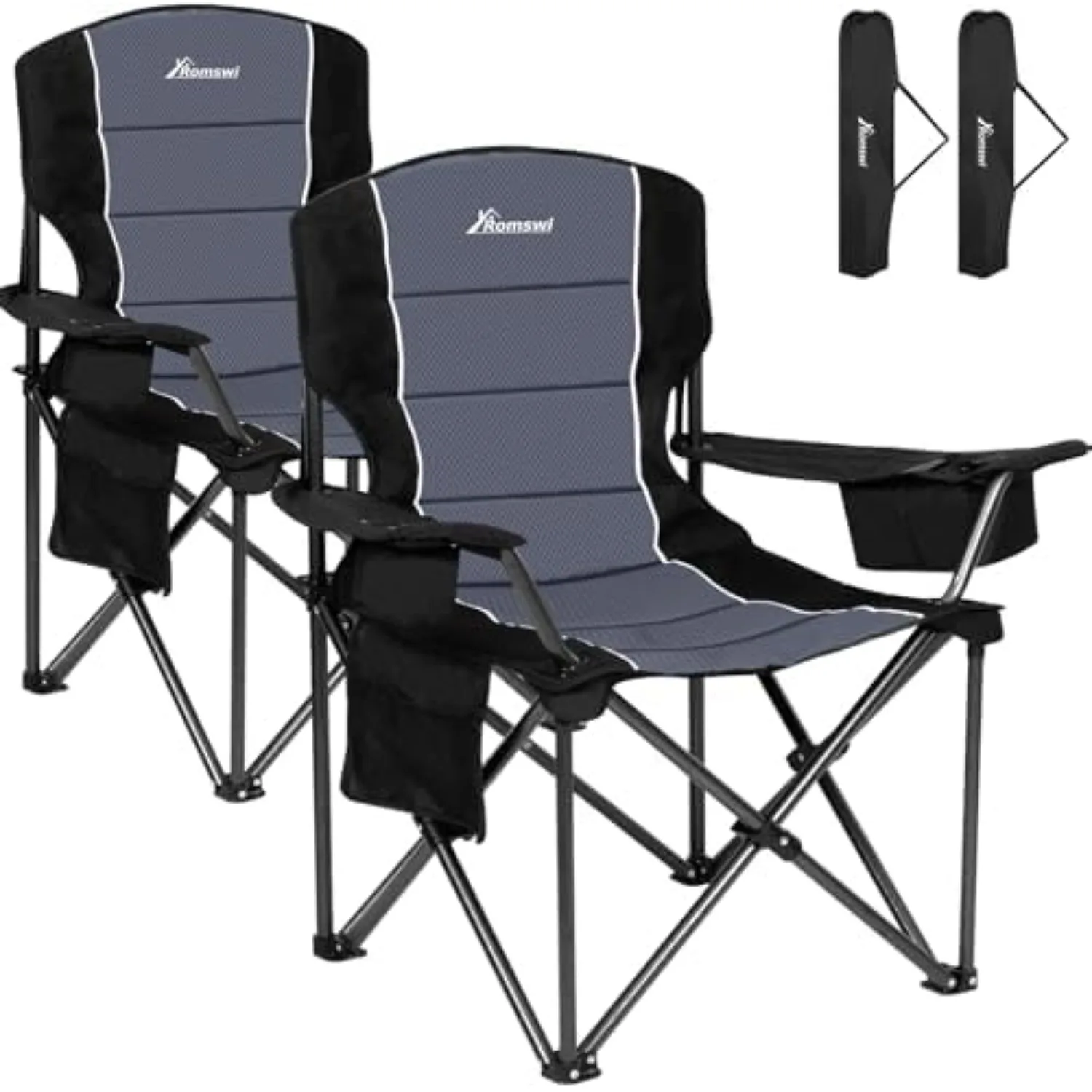 Oversized Camping Chairs,Heavy Duty Support 500 LBS,Padded Back & Arm Sport Chairs, Cup Holder Cooler Bag, Collapsible