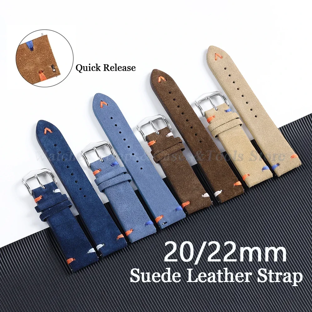 

Quality Suede Leather Watch Straps Vintage Handmade Stitching for Seiko for Rolex Wristband 20mm 22mm Quick Release Watchband