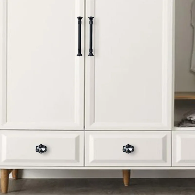Modern Minimalist Wardrobe Door Handle, French High-end Light Luxury Cabinet Drawer Handle, Gold Inlaid Diamond Furniture Handle