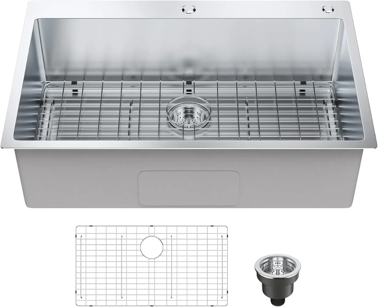 Kitchen Sink,304 Stainless Steel Drop-In Sinks, Top Mount Single Bowl Basin with Accessories, Household Dishwasher