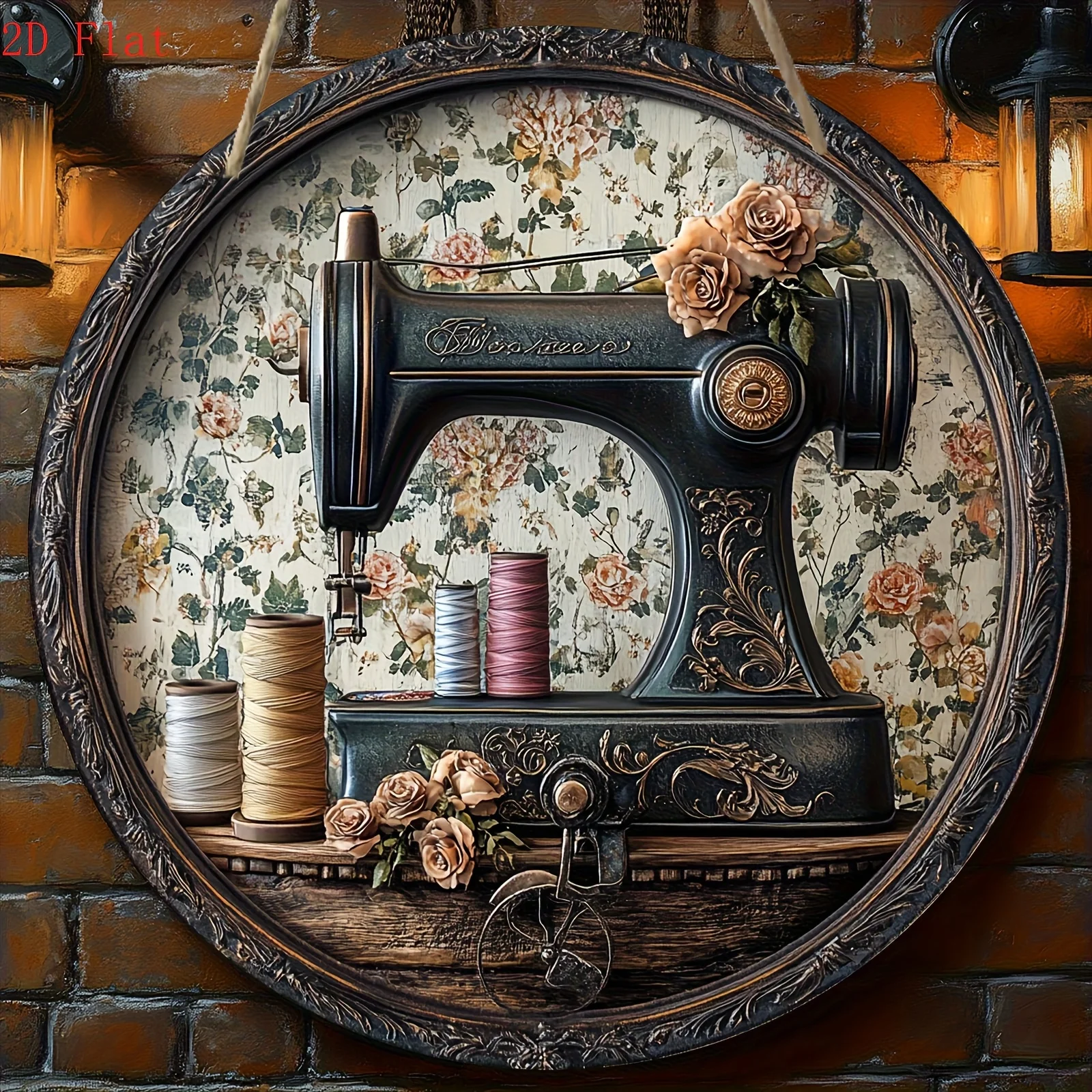 2D Flat - 2D Printed Sewing Machine Theme Wooden Sign, Suitable for Home, Sewing Room, Farmhouse, Garden, Tailor Studio And Livi