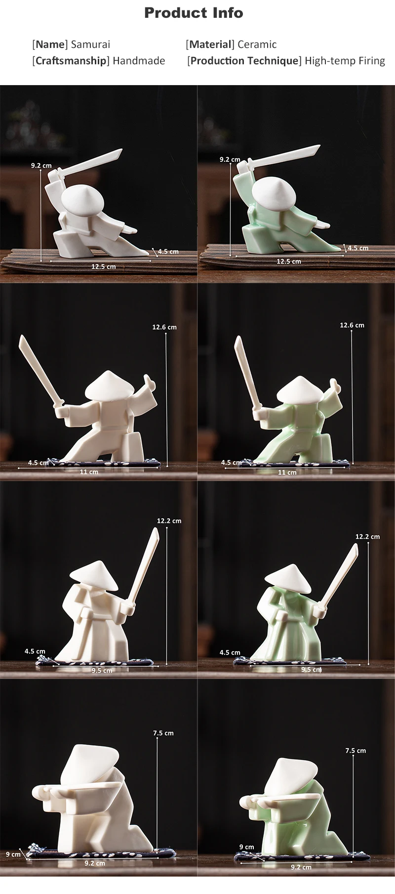 Kreative Weiß Keramik Samurai Figur Blanc De Chine Solide Geometrische Ornament Orientalischen Stil Alte Krieger Zubehör – Detail 3
