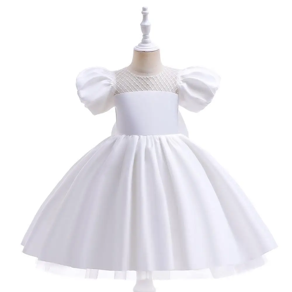 Puffy Sleeve Girl Dresses White Color Baptismal Costume Princess Dress For Girls Party Dresses Birthday Gifts Elegant Outfits