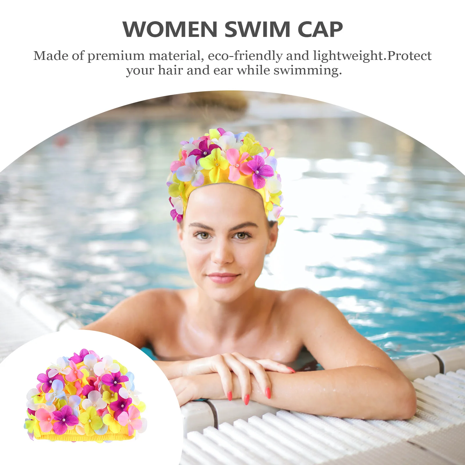 

Flower Swimming Cap Premium Material Breathable Ear Protector Stylish 3D Design Adorable Summer Accessory for Women