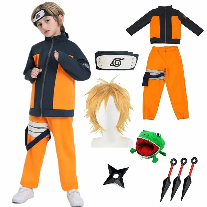 L2025l nuevo Cosplay Anime niños Uzumaki Akatsuki Cosplay niños niñas Uzumaki chaqueta pantalones diadema Rana cartera uniforme infantil Kunai