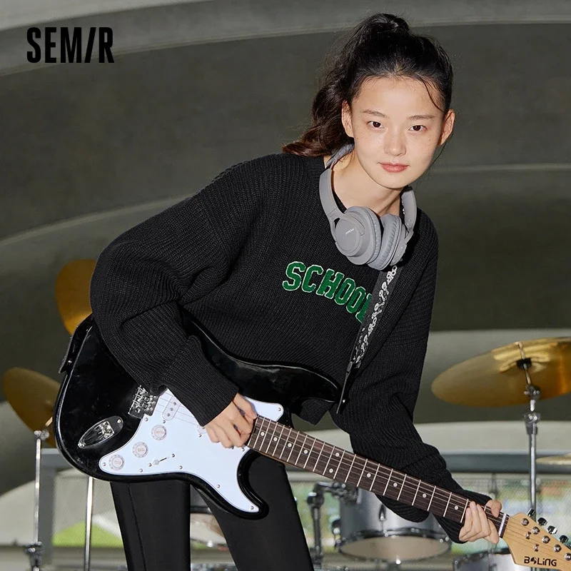 

Semir Sweater Women Letter Pullover 2023 New Autumn Loose Embroidered Fashion Round Neck Sweater