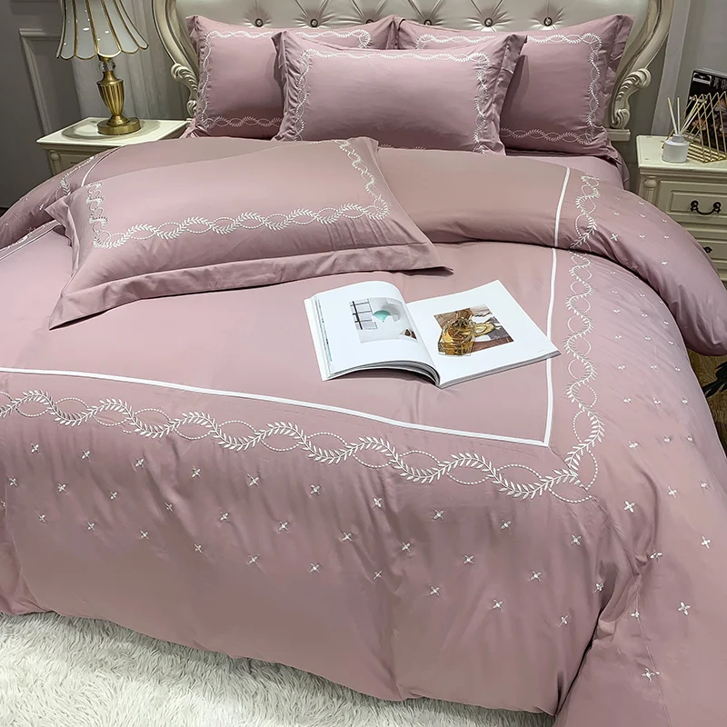 4Pcs Light Luxury 100% Cotton 120 Counts Long Staple Cotton Sheet Bedding Duvet Cover 200x230 220x240 Four Seasons