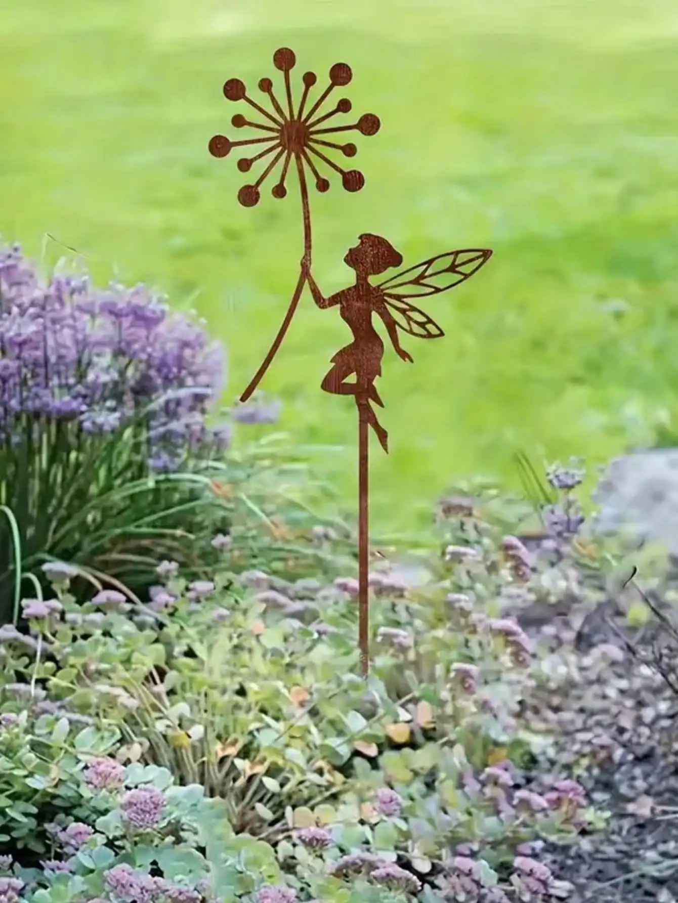 Rusty Metal Dandelion Flower Fairy Garden Decoration Stake, Perfect for Gardens, Yards, or Patios, Ideal Mother's Day Gift