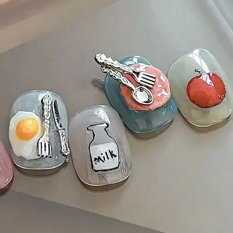 10 قطعة ثلاثية الأبعاد ملعقة شوكة مسمار الفن حلية Craft بها بنفسك الحرفية ل الاكريليك مسمار الديكور الذهب الفضة شكل فريد Charms بها بنفسك حُليات المجوهرات مانيكير #1