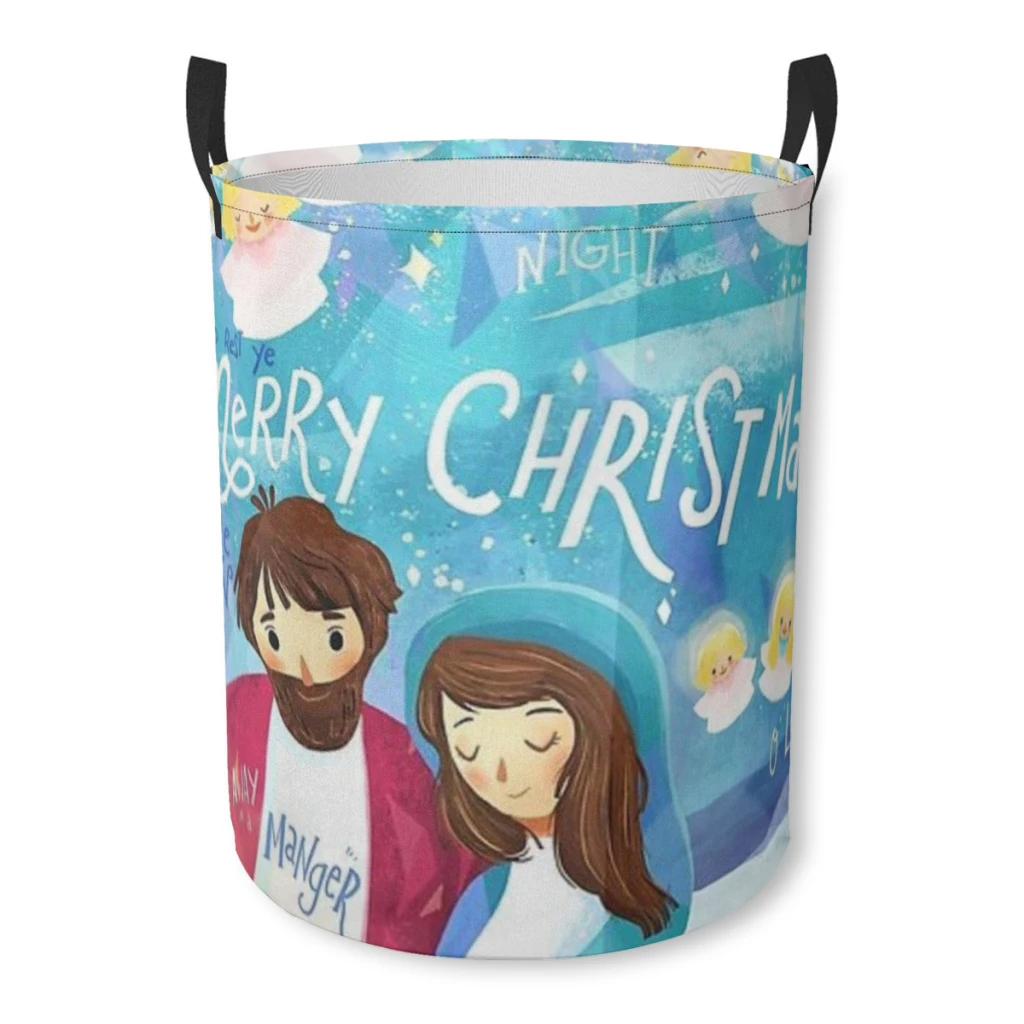 

Christmas Carolling in a Manger Bundle Device Laundry Basket Fabric Laundry Moving Folding Dirty Laundry Basket Cartoon