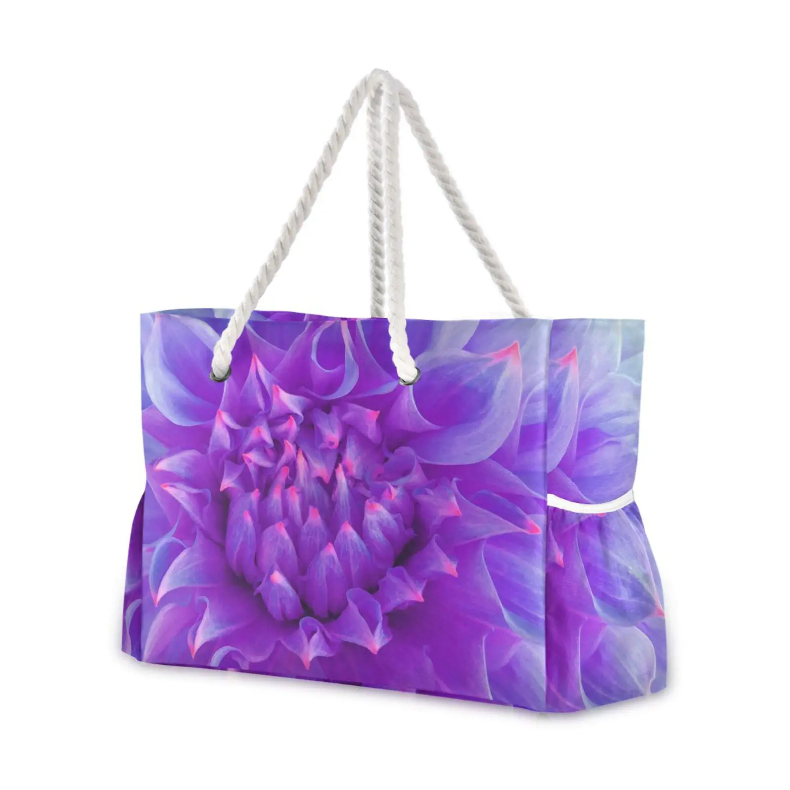 2022 Special Big Shoulder Handbags Shopping Bag Purple Floral Design Beach Handbag New Fashion Nylon Bag Wild Rough Beach Bag