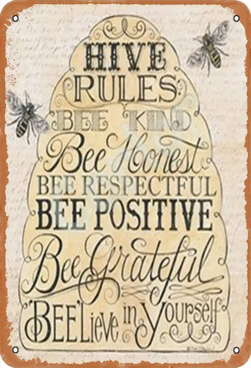 Carlor Hive Pules Bee Kind Bee Insect Chic Vintage Wall Decor Metal Tin Sign 12 X 8 Inches