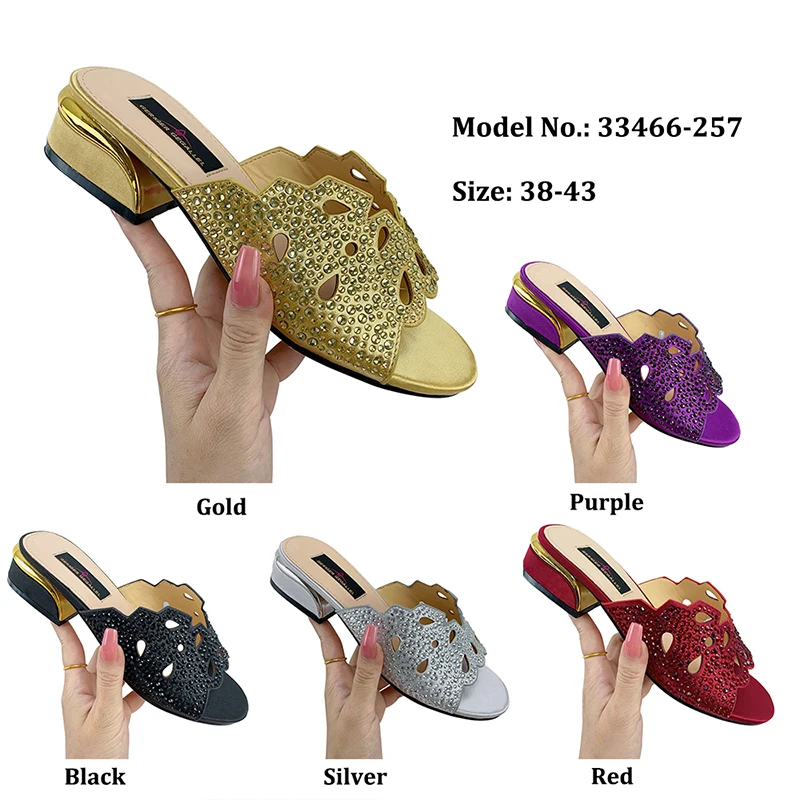 

2023 Fashion Summer Sandals Africa Italy Party Hollow Women's Shoes Flat Heel Slippers with Diamonds