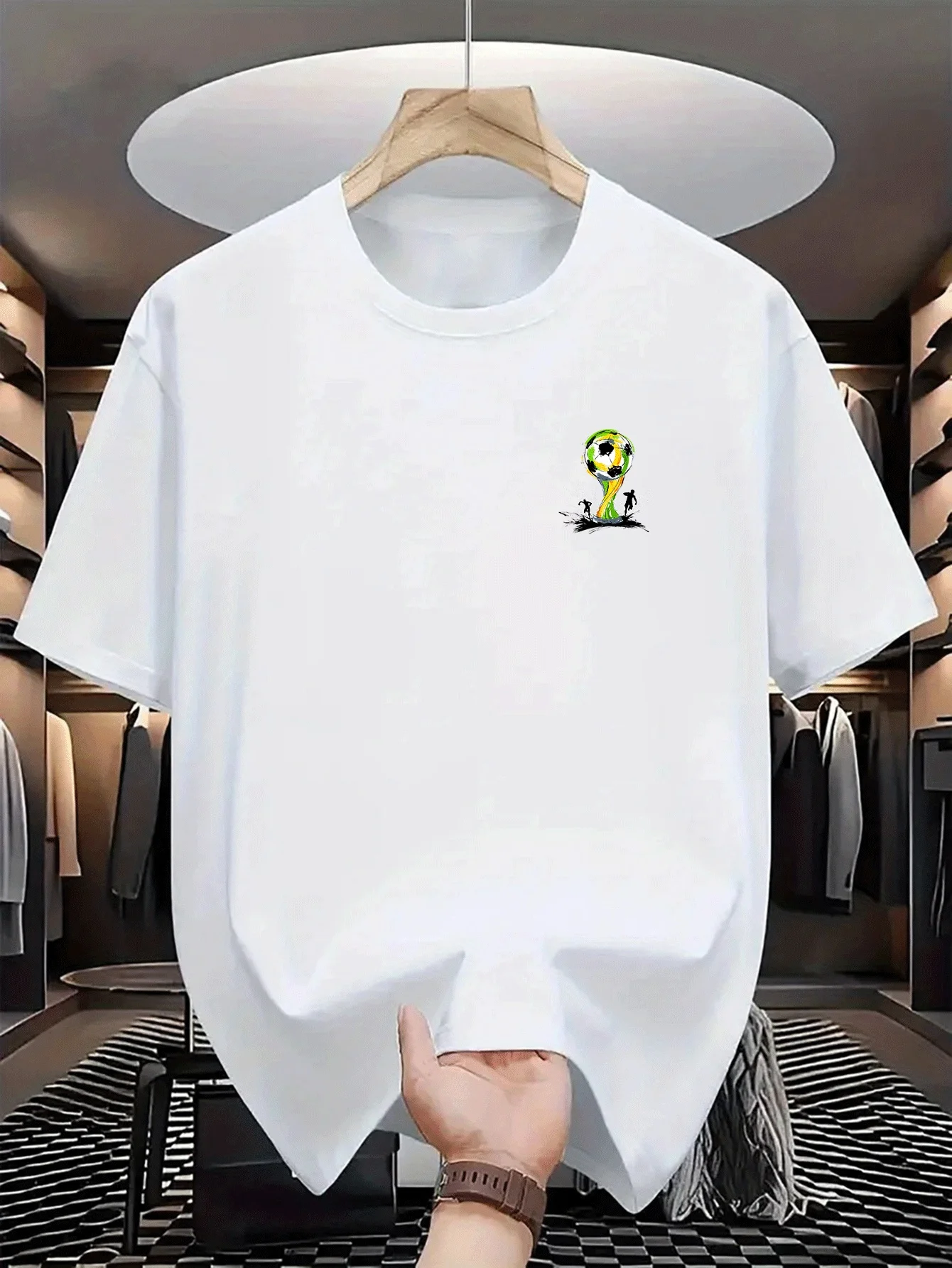 Men'S Top Round Neck Short Sleeve T-Shirt, Loose Fit, Iconic Pattern, Sport-Friendly, Fusion Style, Richly Colorful, Breathable