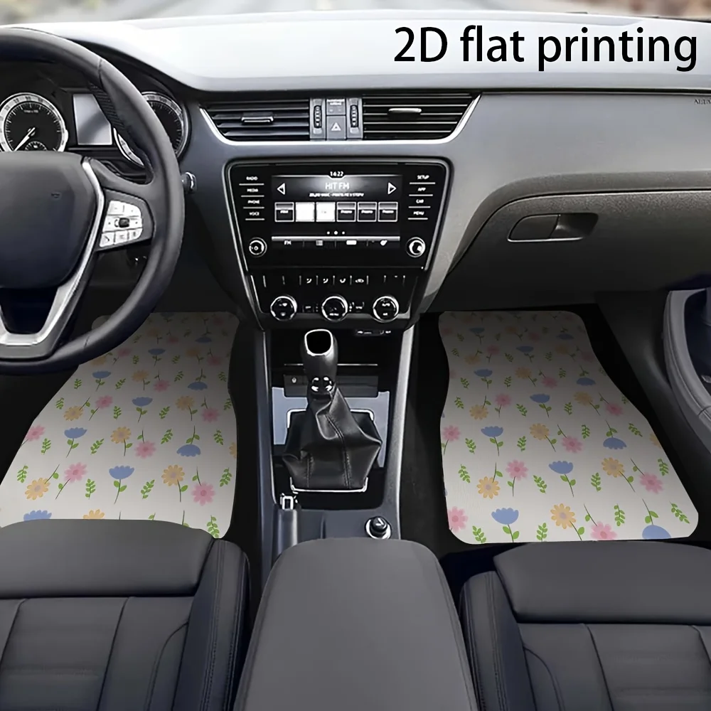 4pcs Car Floor Mats, Spring Floral Fresh Pattern, Made Of Polyester Fiber, Universal Car Mats, Suitable For All Seasons, Compati