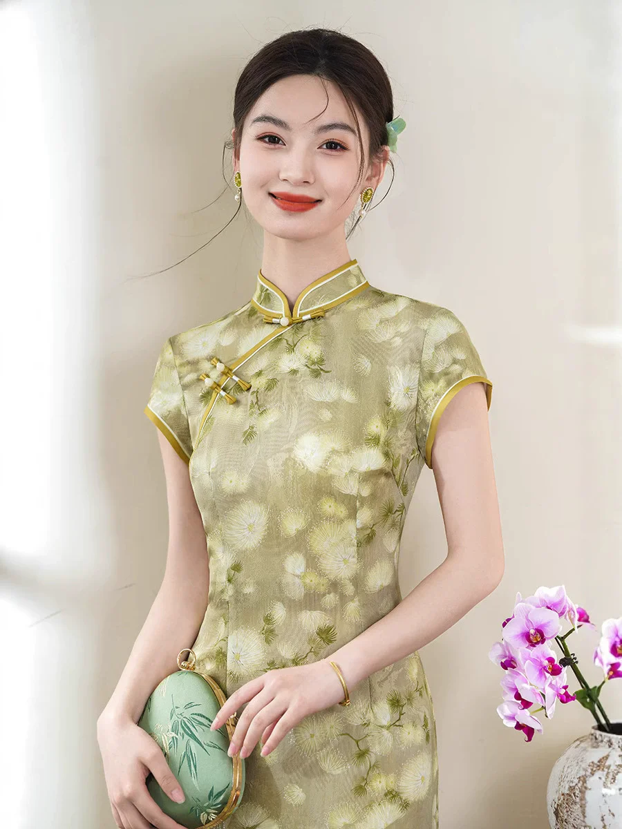 

Новое сексуальное Cheongsam в китайском стиле с короткими рукавами, летнее традиционное платье Ципао с воротником-стойкой, винтажное элегантное вечернее платье