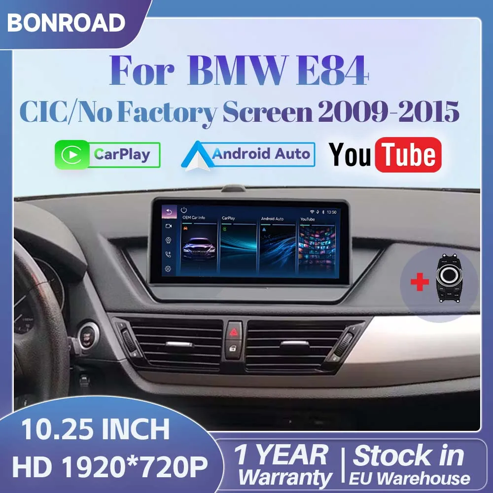BONROAD Schermo Touch da 10,25 Pollici con Sistema Linux per BMW X1 E84 2009-2015, CarPlay Wireless, Android Auto, Radio Multimediale con BT Integrato, GPS, MirrorLink, YouTube, Navigazione e Supporto