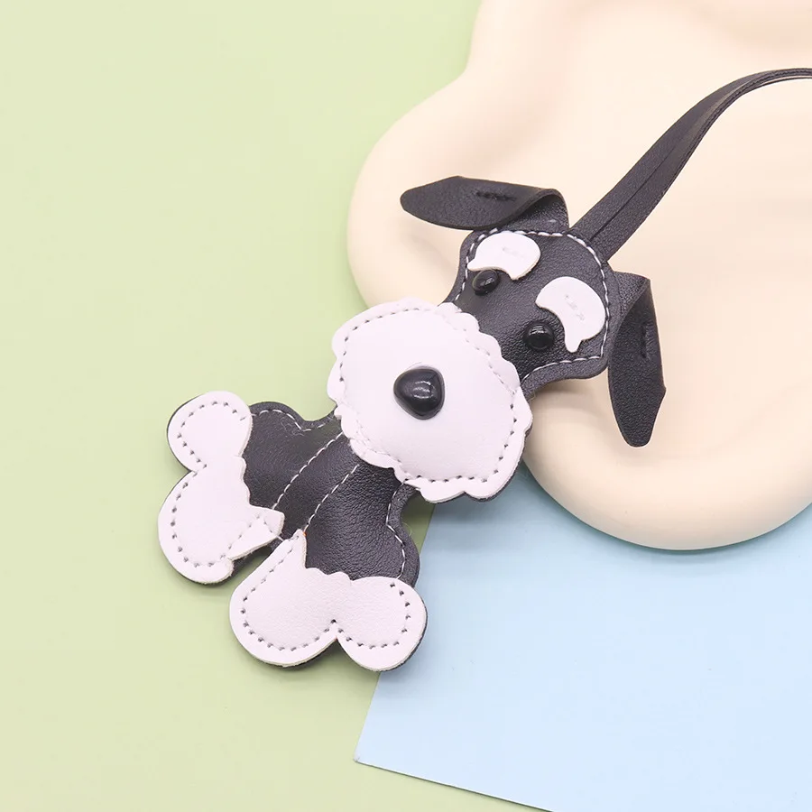 Lovely Schnauzer Keychain Cartoon PU Leather Puppy Animal Keys Ornament Woman Girl Shoulder Bag Accessory Charm Jewelry