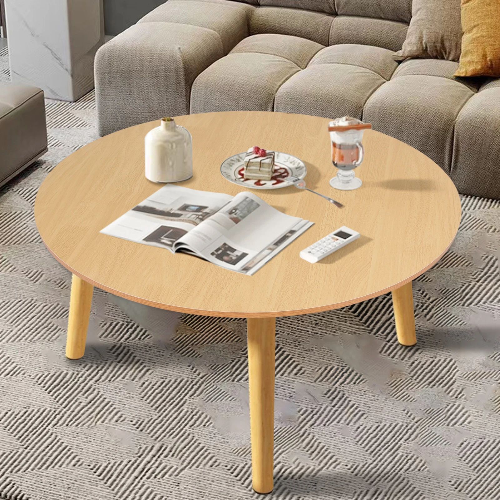 Household Small Apartment Dining Table, Simple Round Kitchen Table, Nordic Style Food Table, with Smooth Surface, 4 Wood Legs