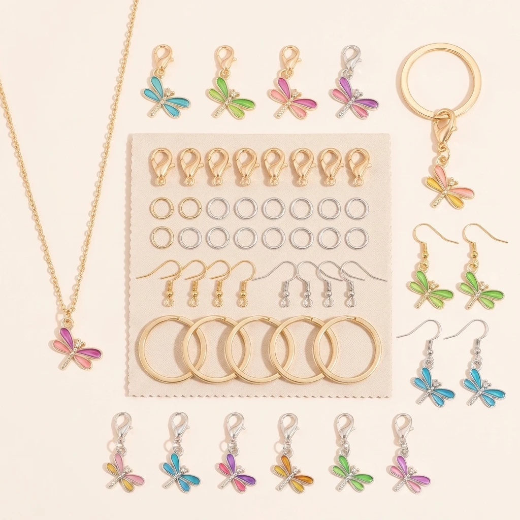 10Pcs Cute Dragonfly Charms with Lobster Clasps Pendants for Jewelry Making Enamel Dragonfly Charms Knitting Stitch Markers Sewi