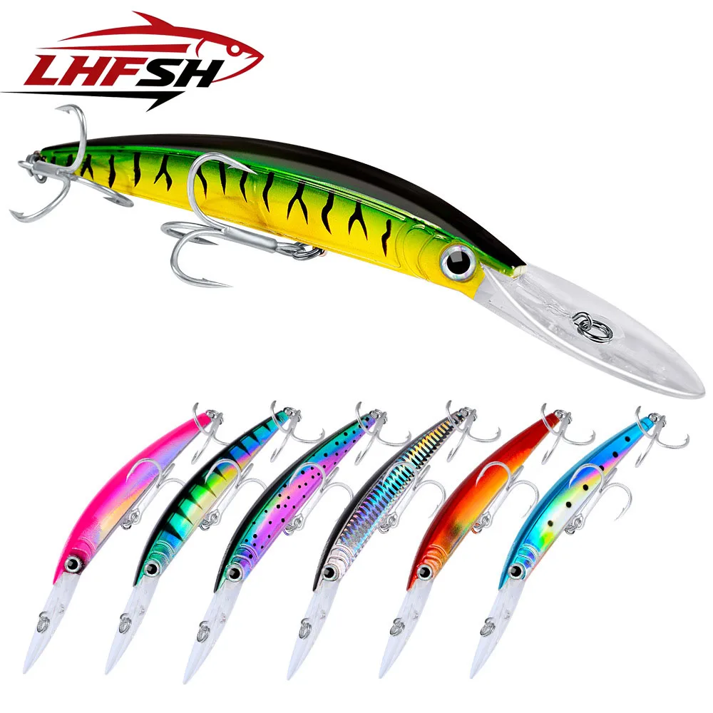 LHFSH 1 Stück 17cm 27g Minnow-Köder Wobbler Angelköder Tief Tauchender Künstlicher Harter Köder Trolling Boot Meeresangeln Bass Hecht Köder
