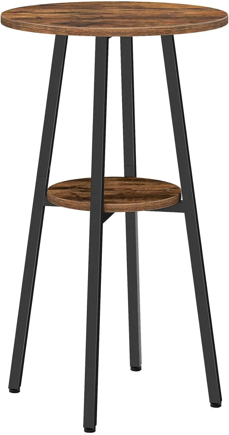 

Round 2-Tier Pub Table with Storage, 37.4" High for Small Spaces, Easy Assembly in Rustic Brown