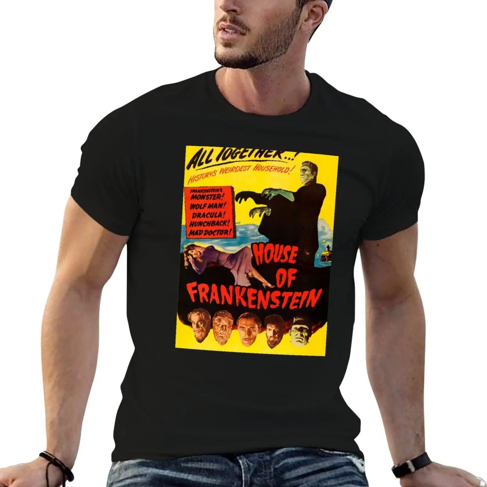

of man House Vintage shirt Horror Frankenstein T-Shirt Poster Dracula t Wolfman Movie t shirt for man luxury