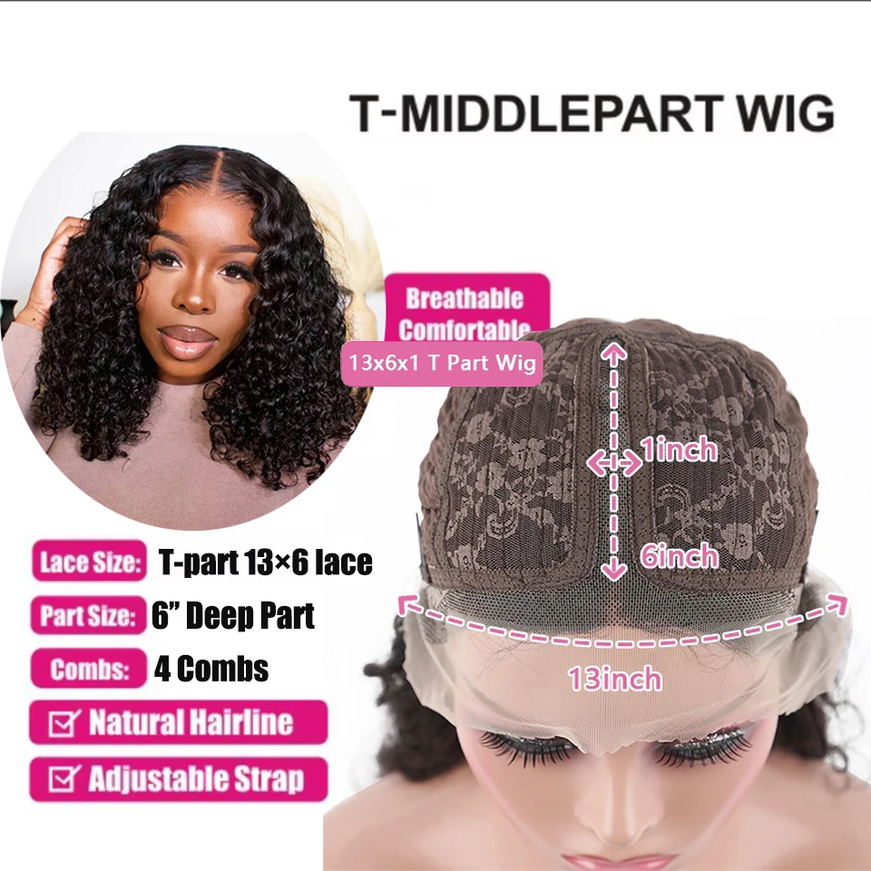 Short Curly Bob Wig Brazilian Human Hair Lace Front Wigs 13*6*1 T Part Lace Front Wig Deep Wave Wig For Black Women 180 Density