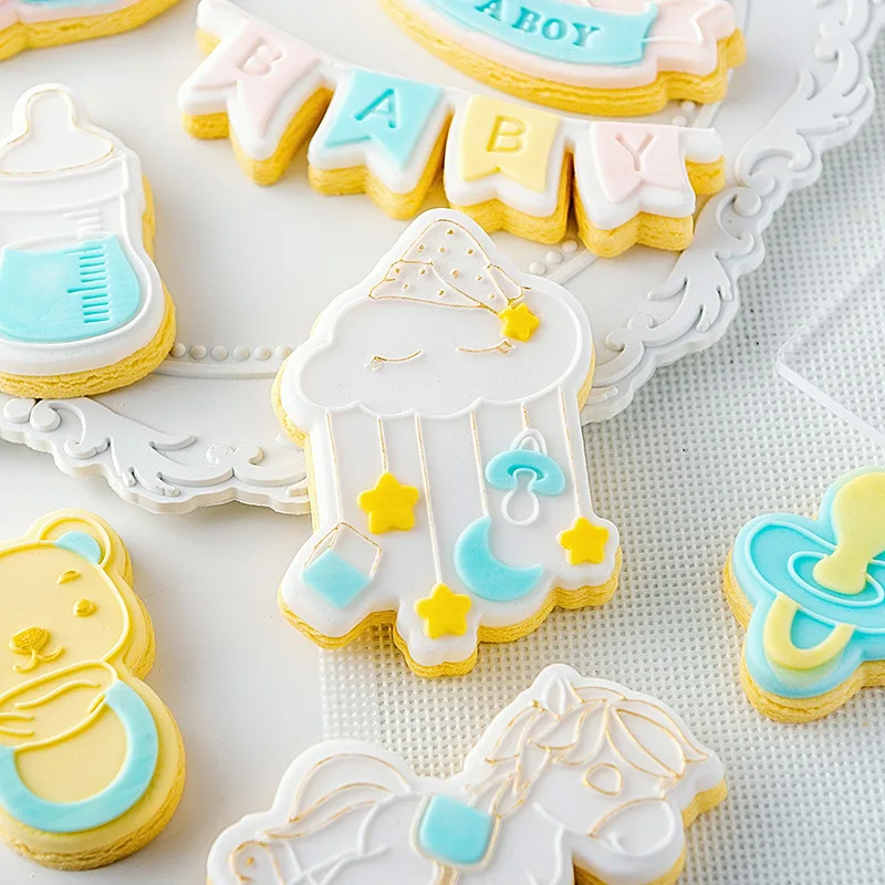 Acrylic Baby Shower Embossed Mold Baby Birthday Cookie Press Stamp Embosser Cutter Fondant Sugar Craft Cake Decoration Tools